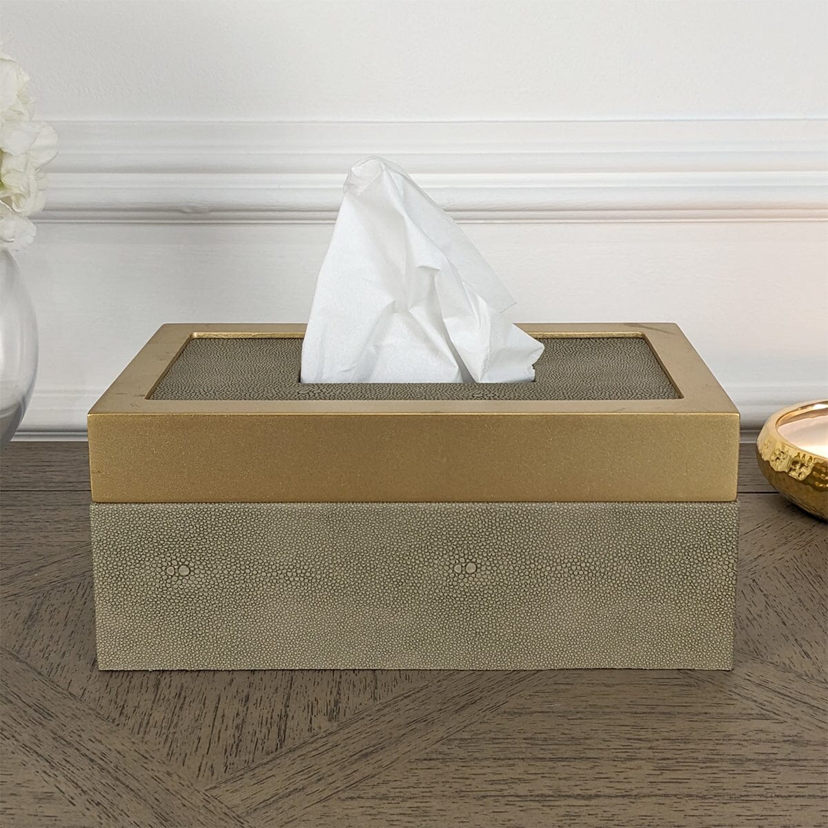 Josette Mink Shagreen & Gold Decorative Tissue Box - Image 2