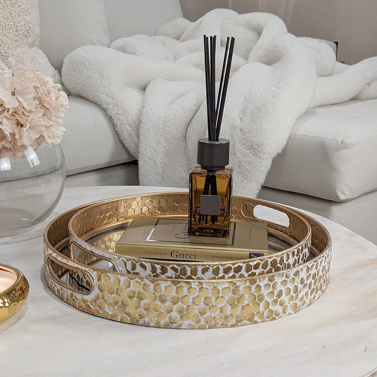 Jovie Round Mirrored & Gold Distressed Trays - Set of 2 - Image 2