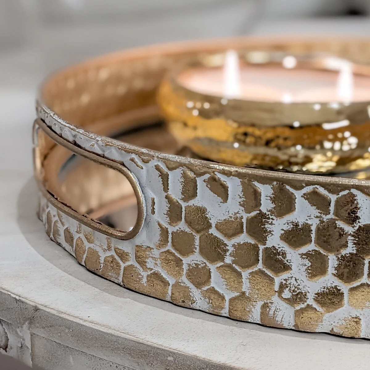 Jovie Round Mirrored & Gold Distressed Trays - Set of 2 - Image 3