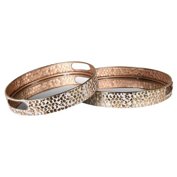 Jovie Round Mirrored & Gold Distressed Trays - Set of 2 - Image 4