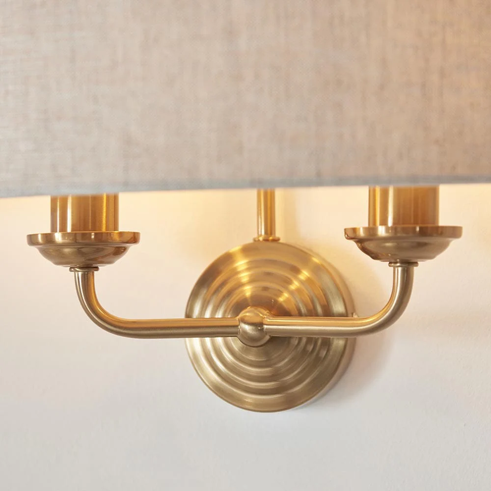 Juniper 2 Light Brass Wall Light with Neutral Shade - Image 2