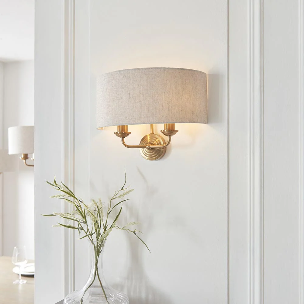 Juniper 2 Light Brass Wall Light with Neutral Shade - Image 3