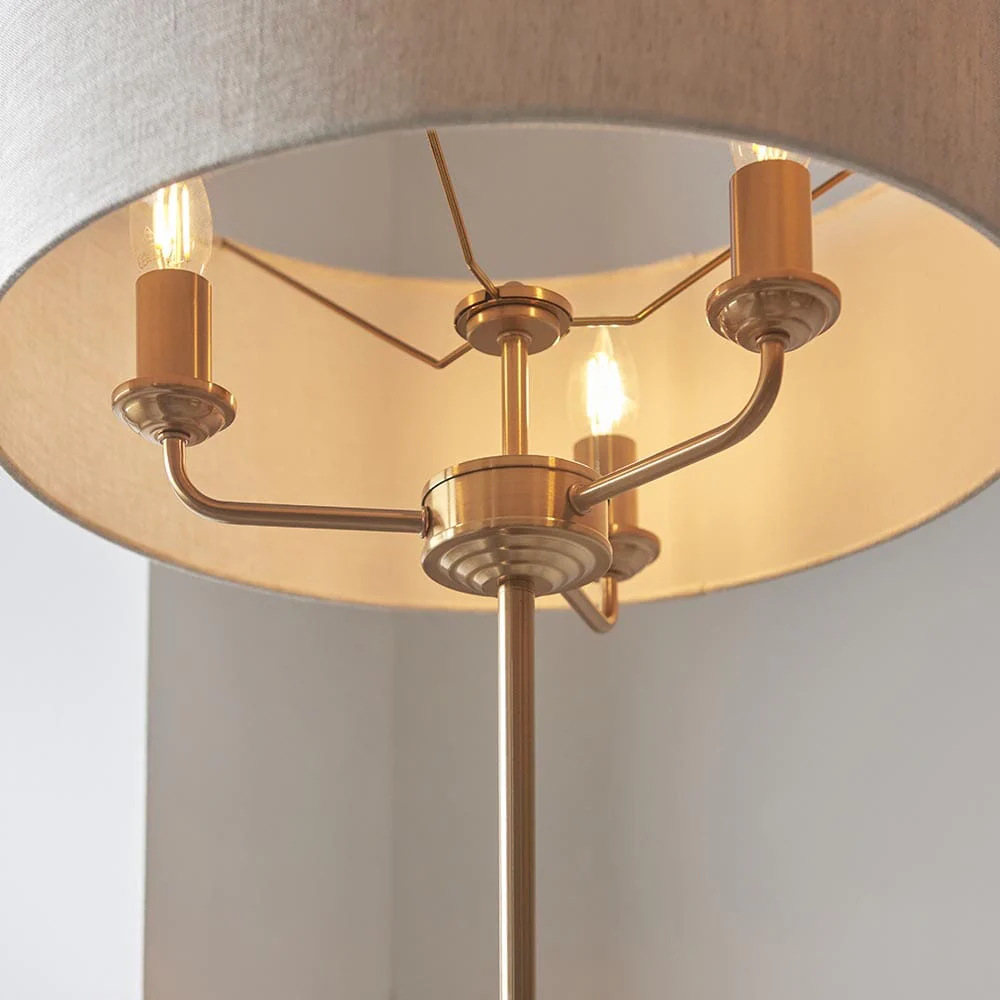 Juniper 3 Light Brass Floor Lamp with Neutral Shade - Image 3