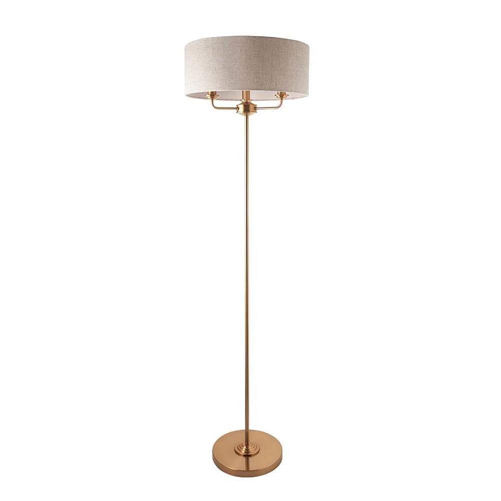 Juniper 3 Light Brass Floor Lamp with Neutral Shade - Image 4