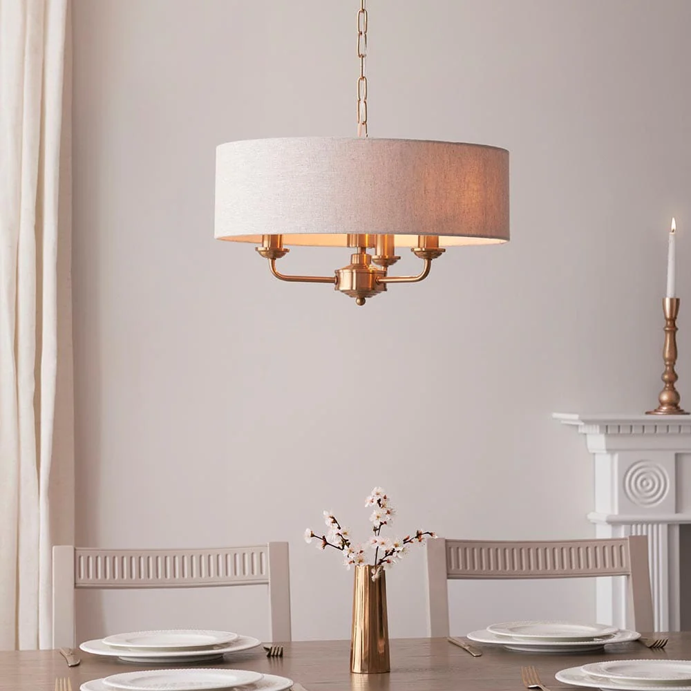 Juniper 3 Light Brass Pendant Ceiling Light with Neutral Shade
