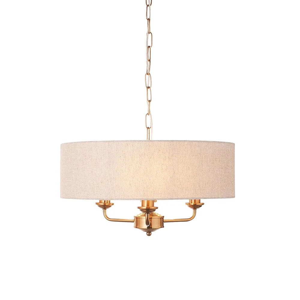 Juniper 3 Light Brass Pendant Ceiling Light with Neutral Shade - Image 3