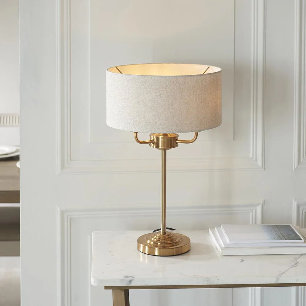 Juniper 3 Light Brass Table Lamp with Neutral Shade - Image 2