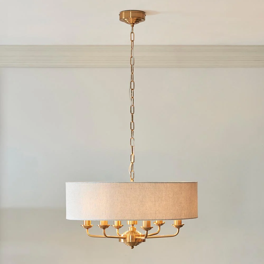 Juniper 6 Light Brass Pendant Ceiling Light with Neutral Shade