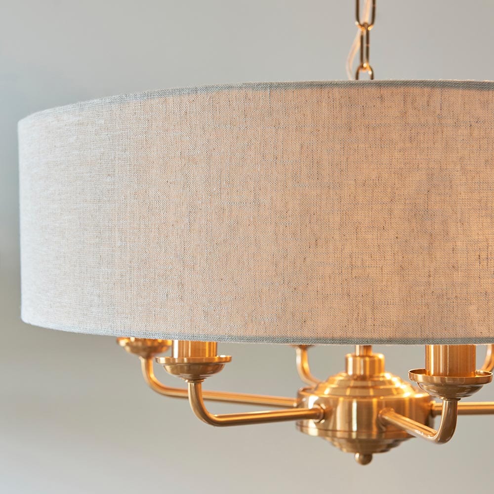 Juniper 6 Light Brass Pendant Ceiling Light with Neutral Shade - Image 2