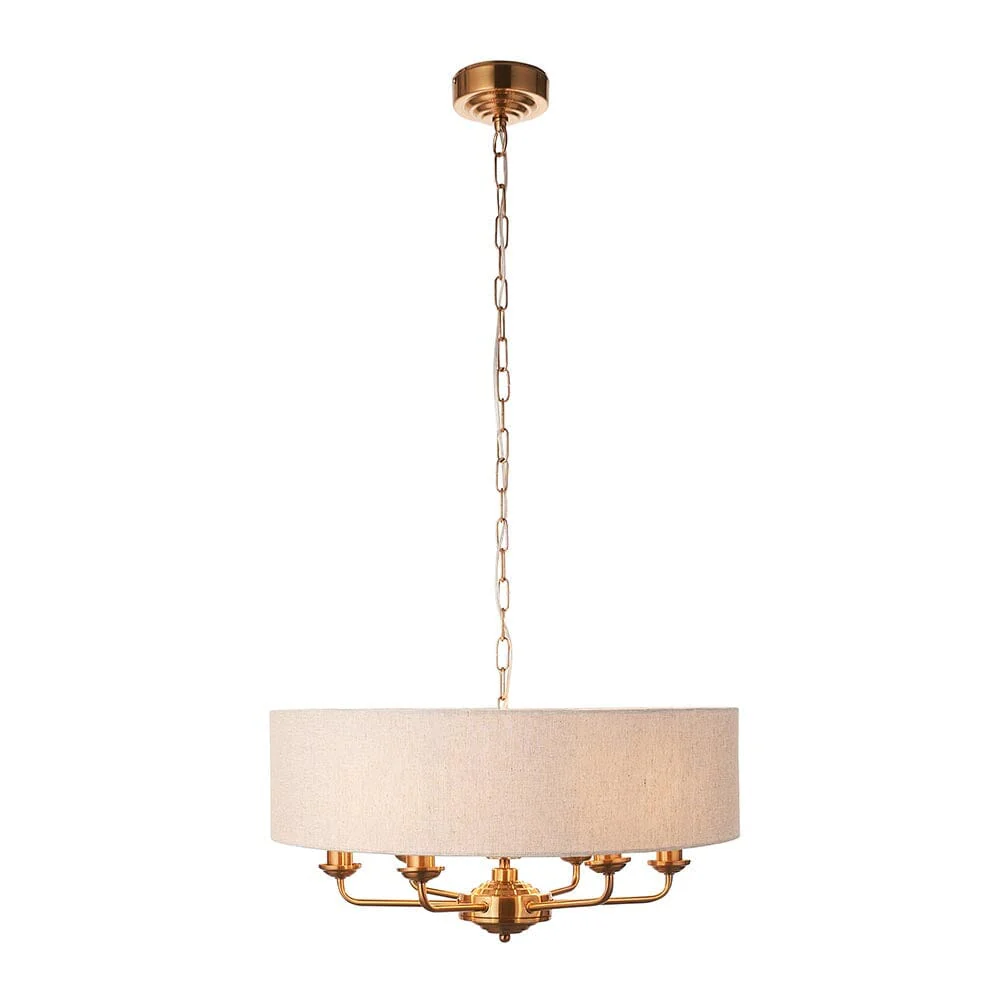 Juniper 6 Light Brass Pendant Ceiling Light with Neutral Shade - Image 4