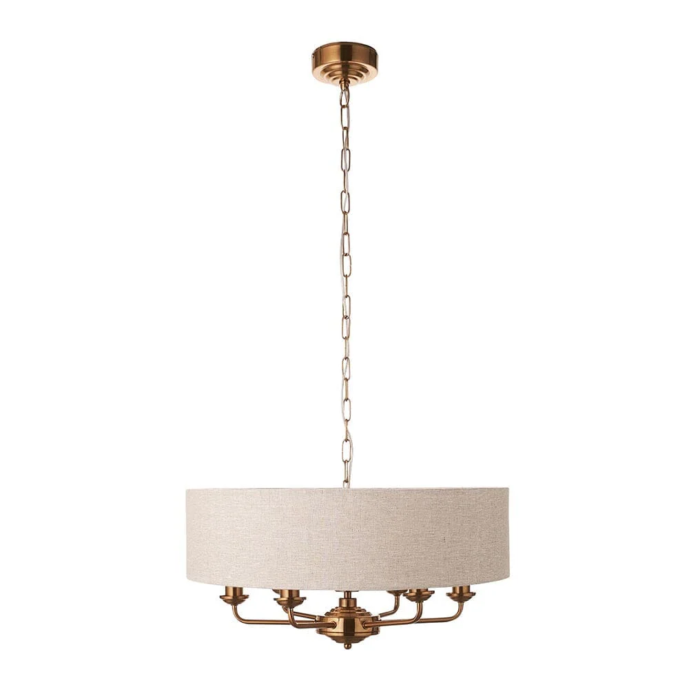 Juniper 6 Light Brass Pendant Ceiling Light with Neutral Shade - Image 5