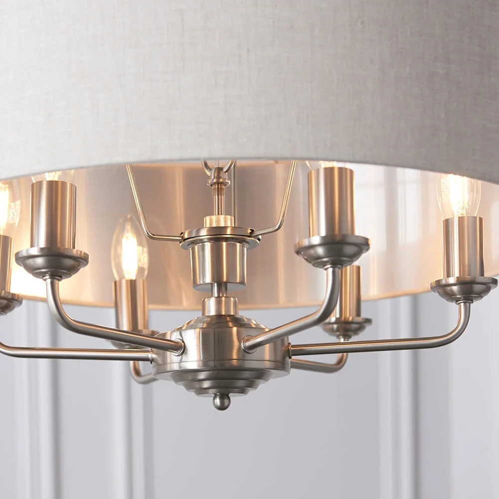 Juniper 6 Light Chrome Pendant Ceiling Light with Neutral Shade - Image 2