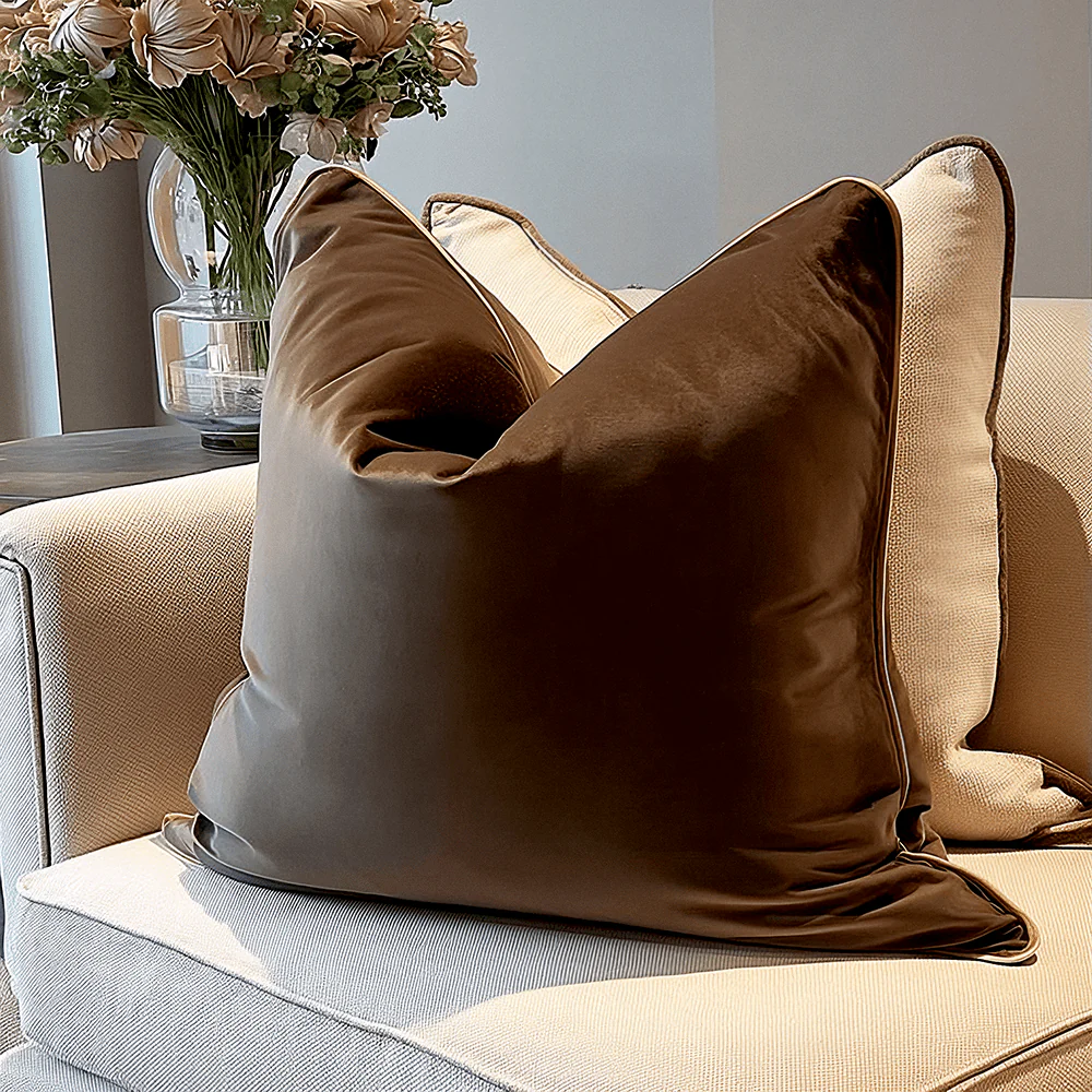 Juniper Chocolate & Caramel Velvet Cushion - 45 x 45cm