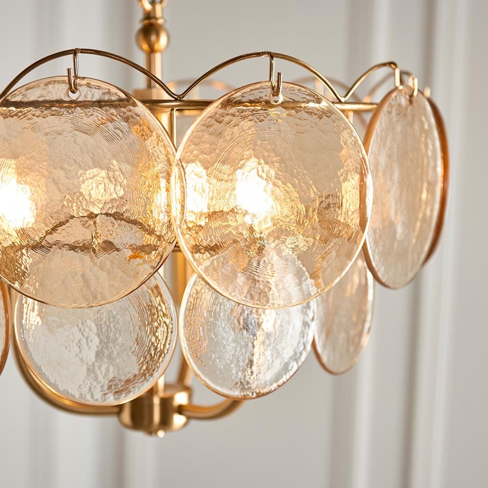 Juno Brushed Brass & Champagne Glass 3 Light Pendant Ceiling Light - Image 2