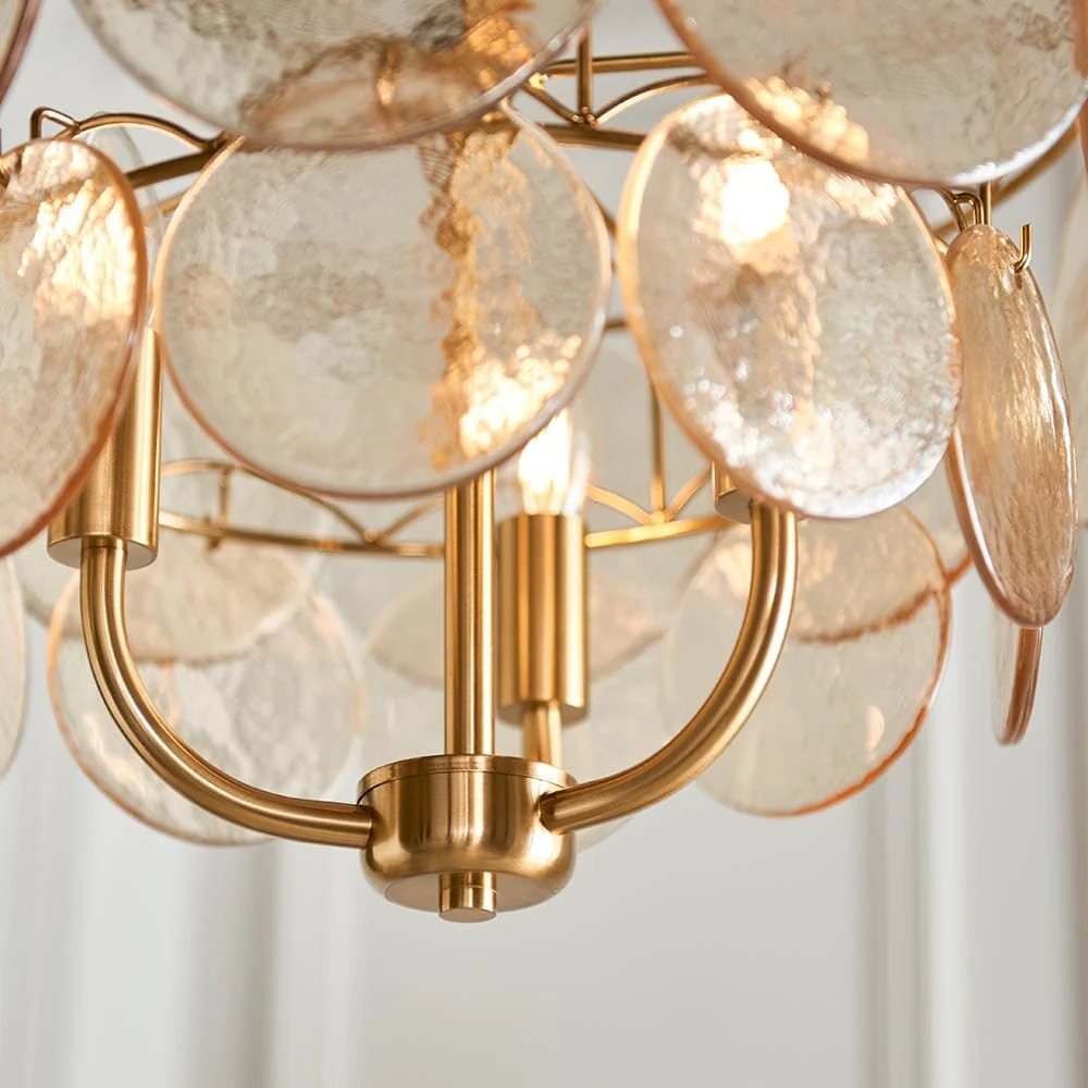 Juno Brushed Brass & Champagne Glass 3 Light Pendant Ceiling Light - Image 3