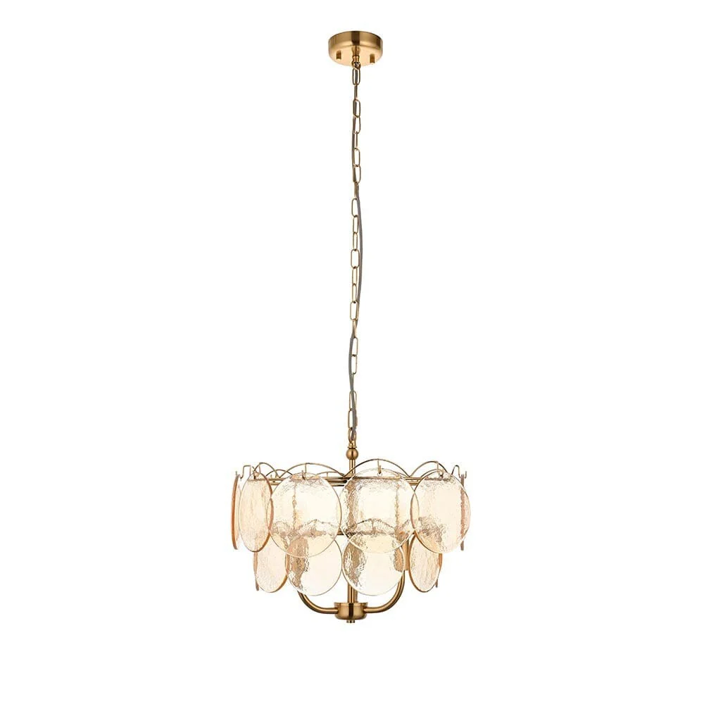 Juno Brushed Brass & Champagne Glass 3 Light Pendant Ceiling Light - Image 4