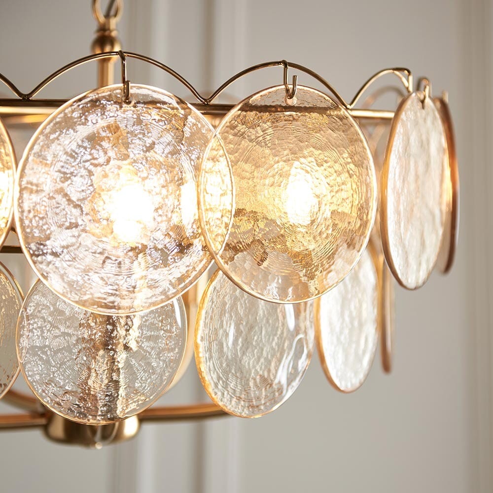Juno Brushed Brass & Champagne Glass 5 Light Pendant Ceiling Light - Image 2