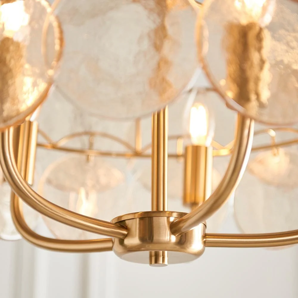 Juno Brushed Brass & Champagne Glass 5 Light Pendant Ceiling Light - Image 3