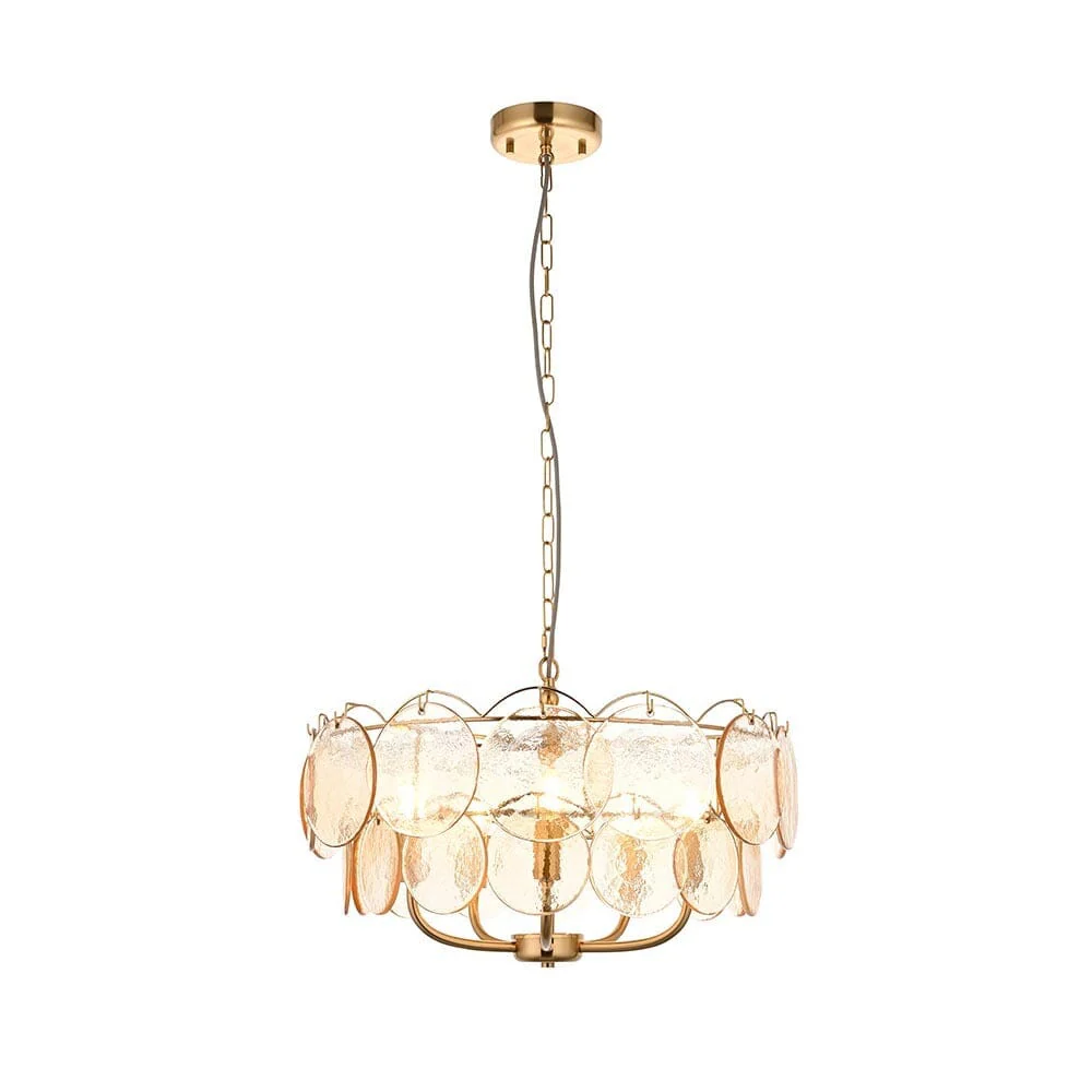 Juno Brushed Brass & Champagne Glass 5 Light Pendant Ceiling Light - Image 4