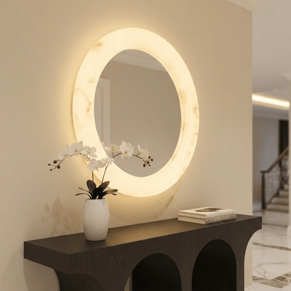 Kaelani Faux Alabaster Marble LED Wall Mirror