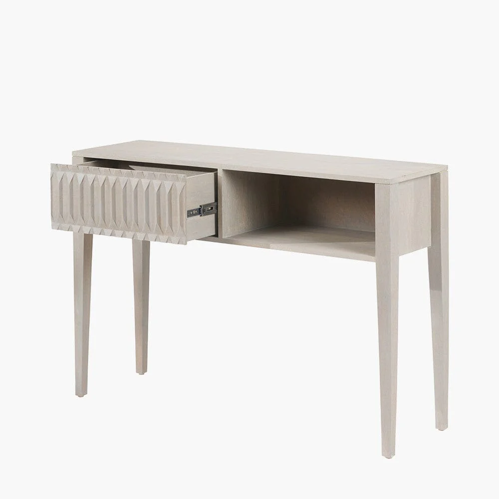 Kamala Light Grey Mango Wood 1 Drawer Console Table - Image 3