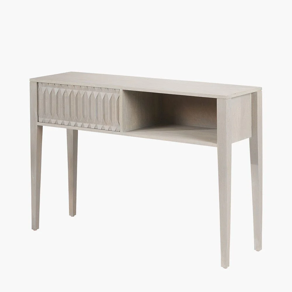 Kamala Light Grey Mango Wood 1 Drawer Console Table - Image 4