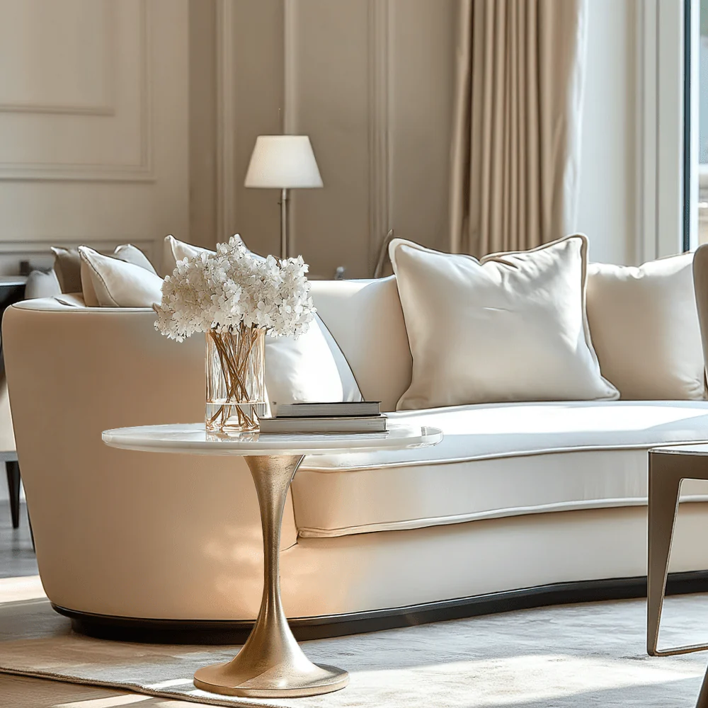 Karine Gold Side Table with White Marble Top