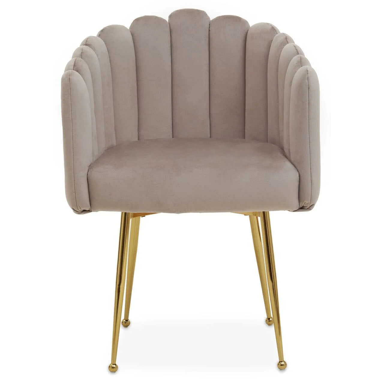 Kelcie Beige Velvet Scalloped Dining Chair with Gold Legs - Image 2