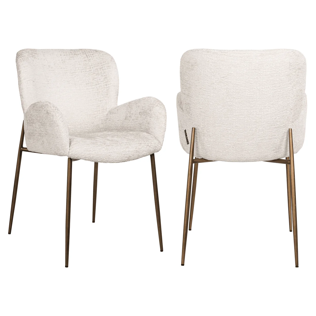 Kendal Off White Chenille Curved Dining Chair with Brass Legs - Image 2