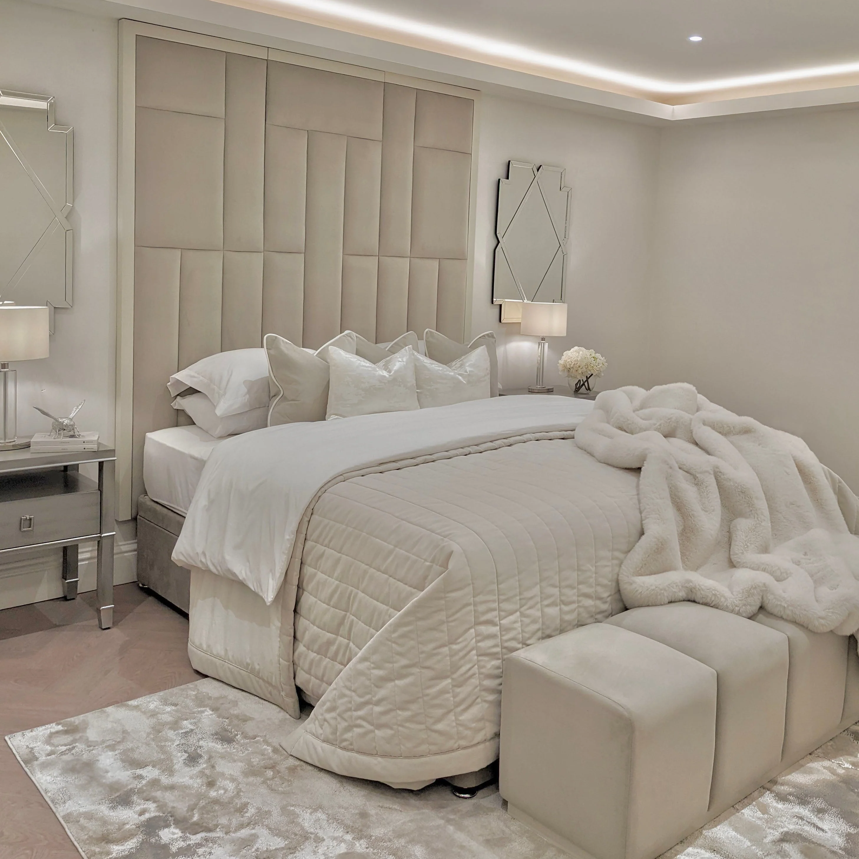 Kensington Grey & Off White Premium Abstract Headboard - Image 5
