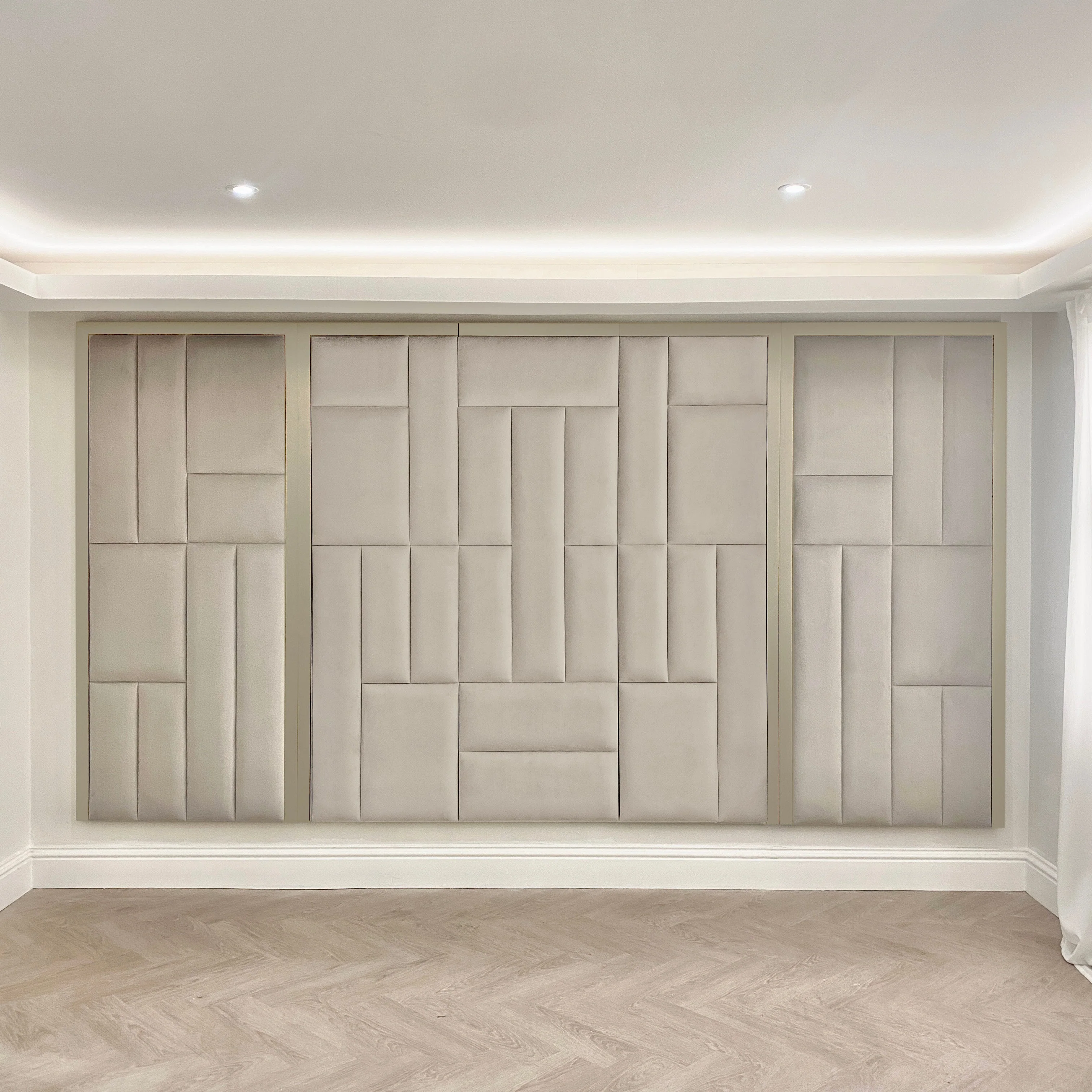 Kensington Smoke Grey & Off White Premium Abstract Headboard with Wings - Image 3
