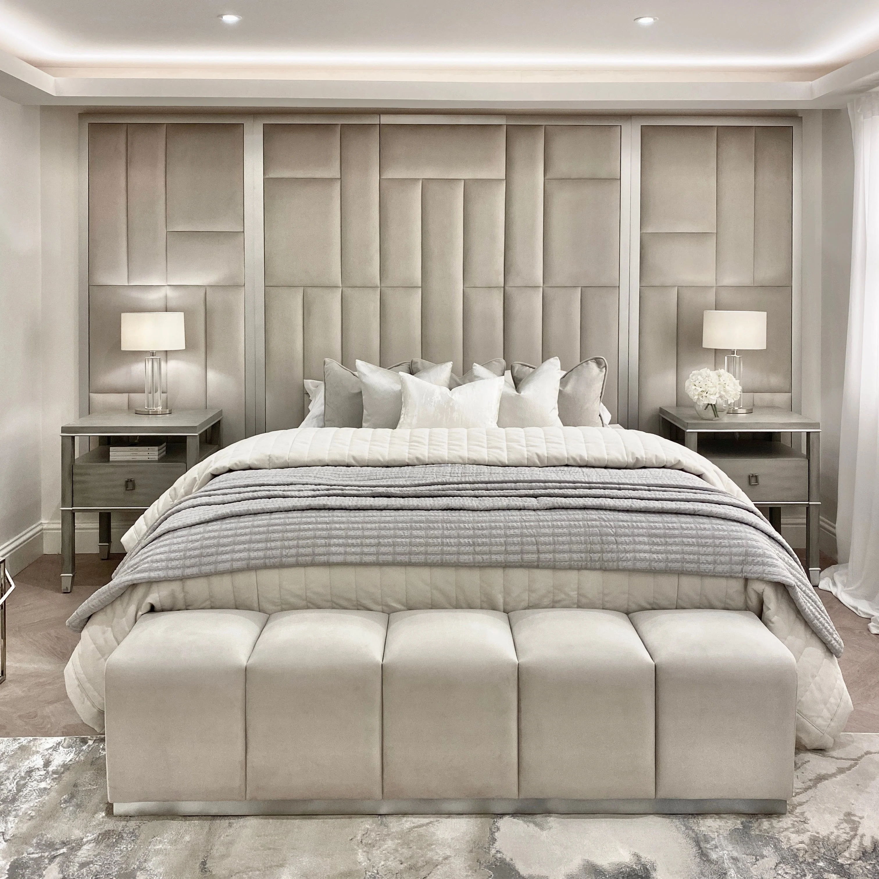 Kensington Smoke Grey & Silver Premium Abstract Headboard with Wings - Image 2