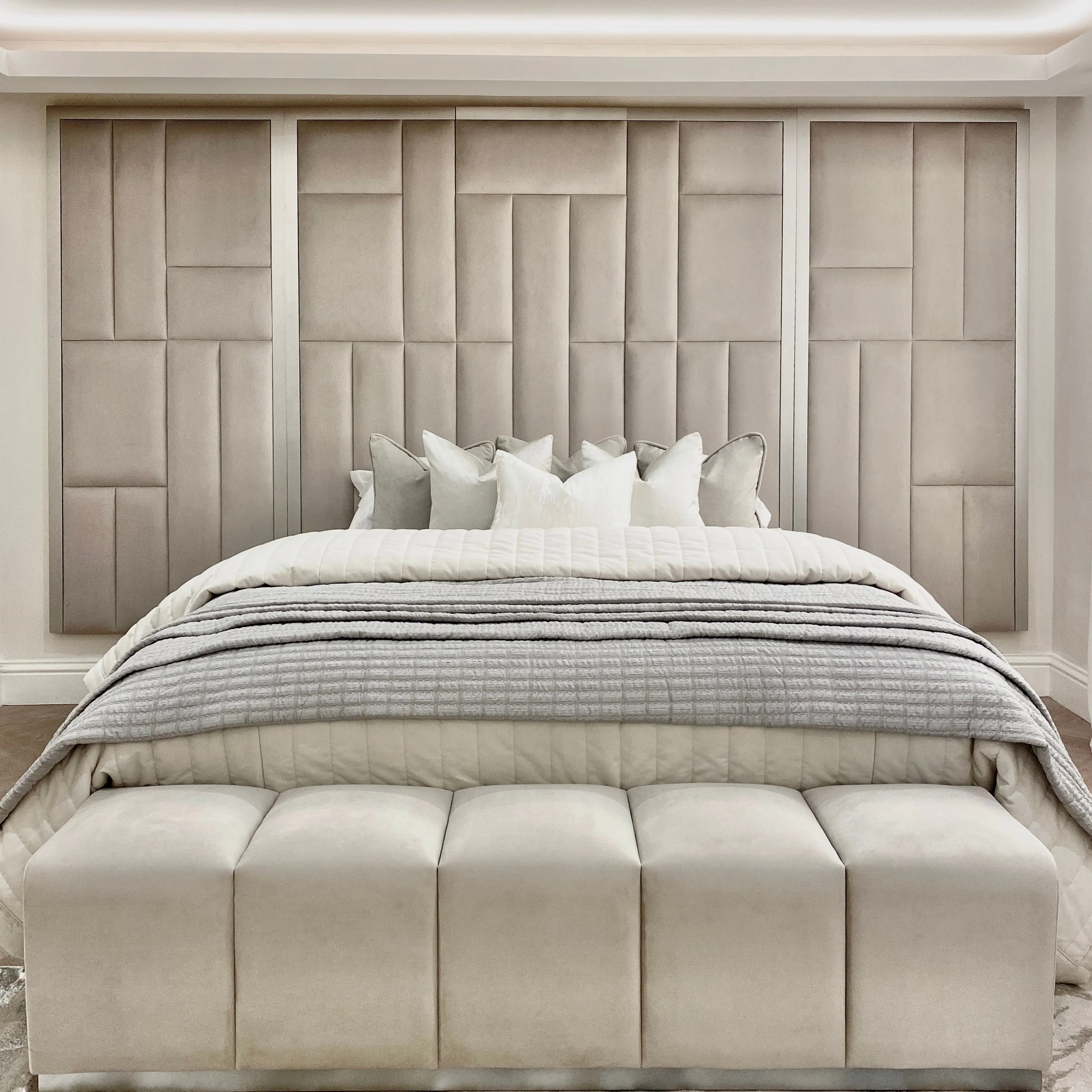 Kensington Smoke Grey & Silver Premium Abstract Headboard with Wings - Image 4