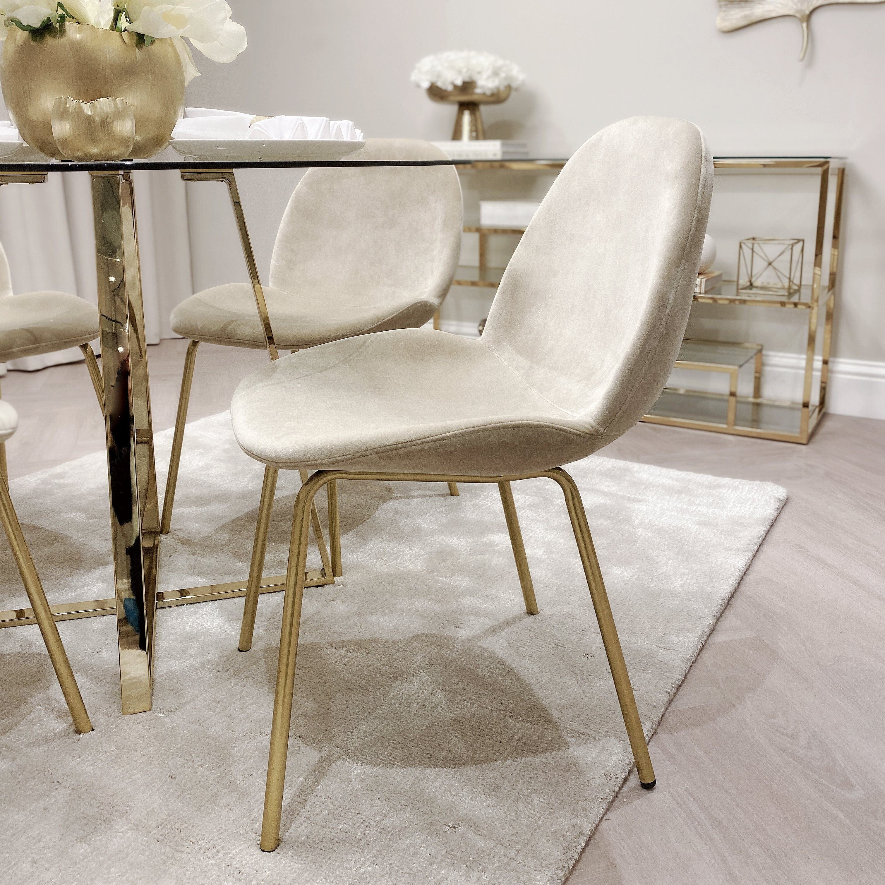 Pimlico Oatmeal Velvet and Gold Dining Chair - Set of 2 - Image 3