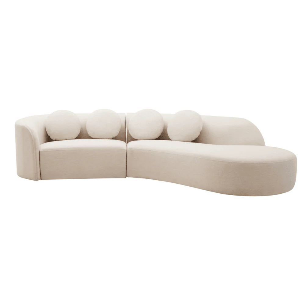 Keyen Cream Linen 3 seater Curved Sofa - Image 4