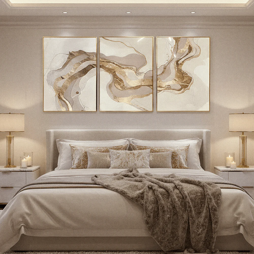Kianna Taupe & Gold Abstract Framed Wall Art - Set of 3