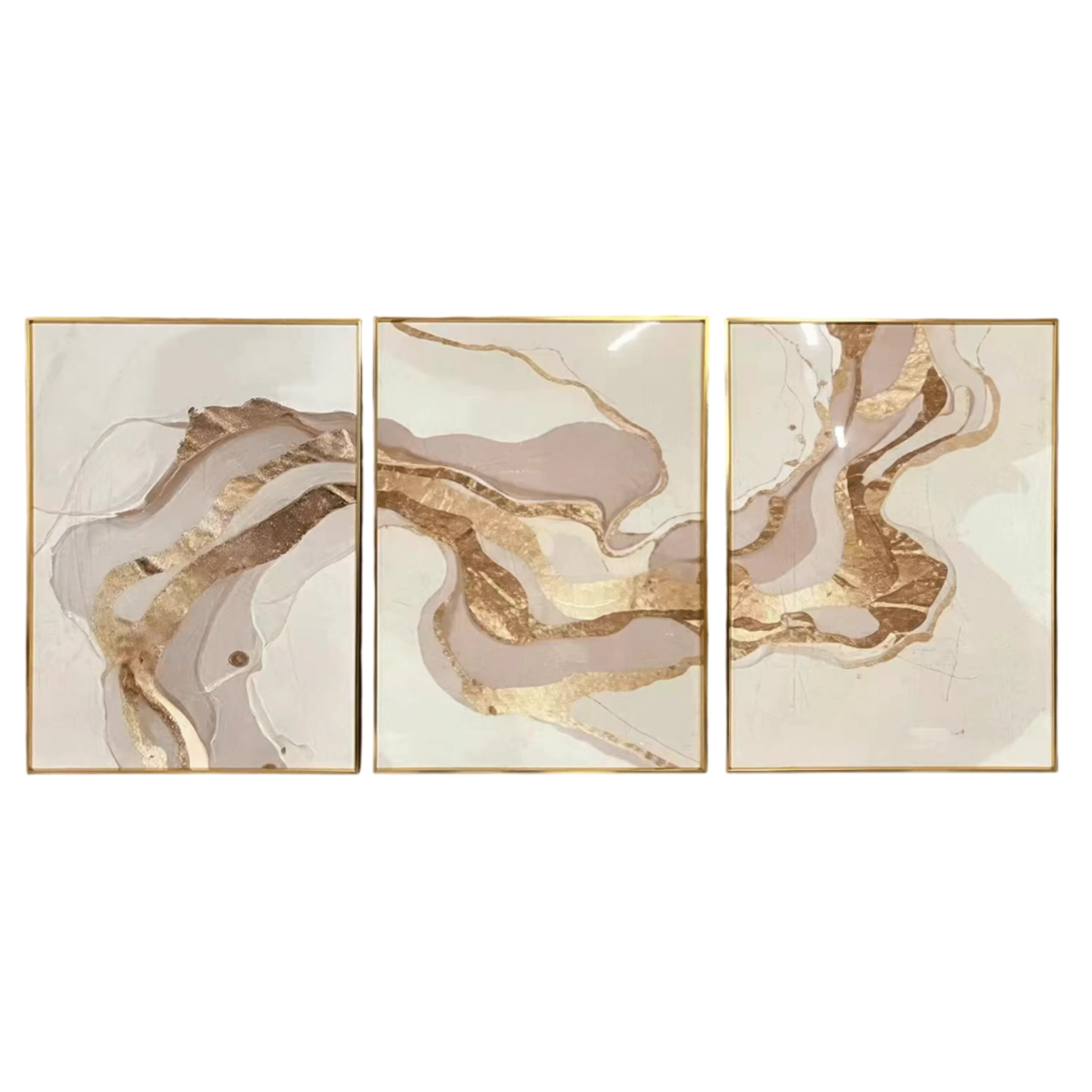 Kianna Taupe & Gold Abstract Framed Wall Art - Set of 3 - Image 2