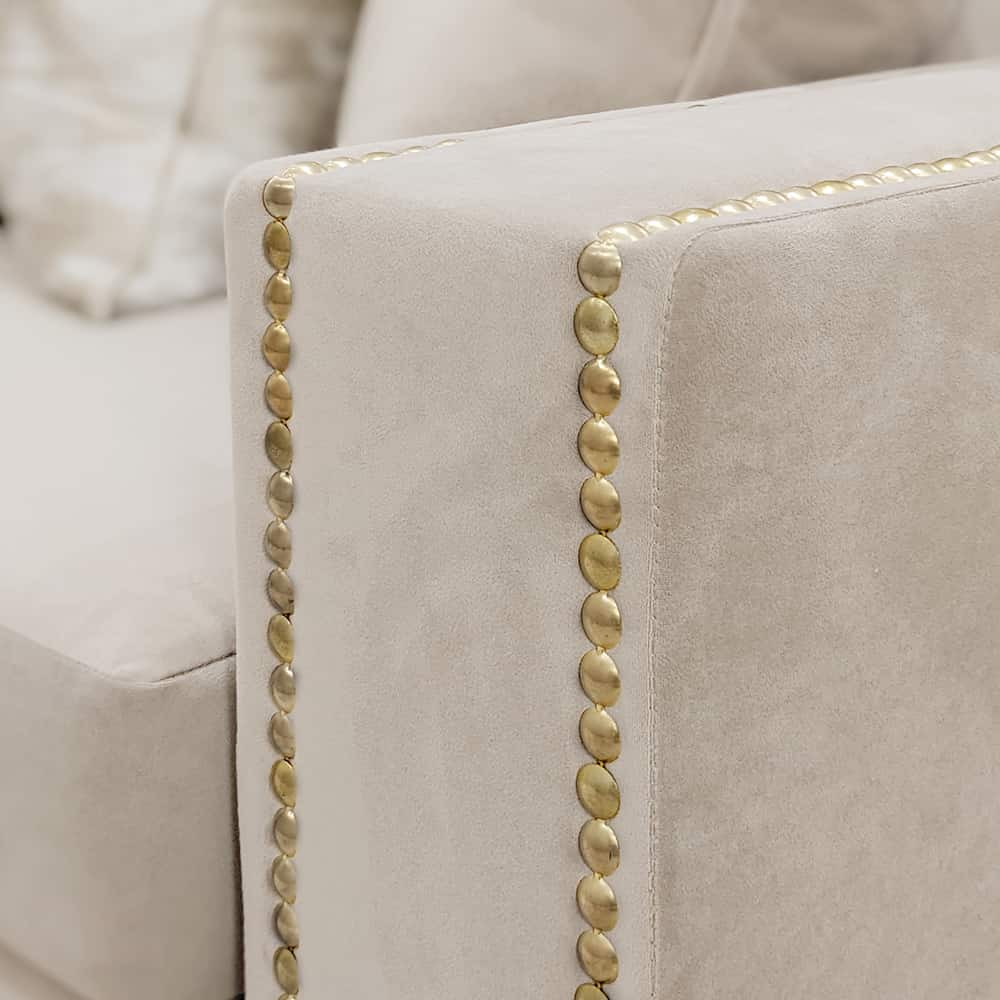 Kiara Cream Velvet Sofa Collection With Brass Studs - Image 2