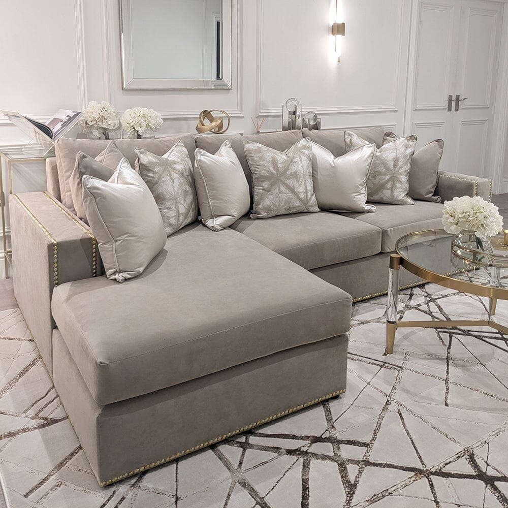 Kiara Mink Velvet Sofa Collection With Brass Studs - Image 6