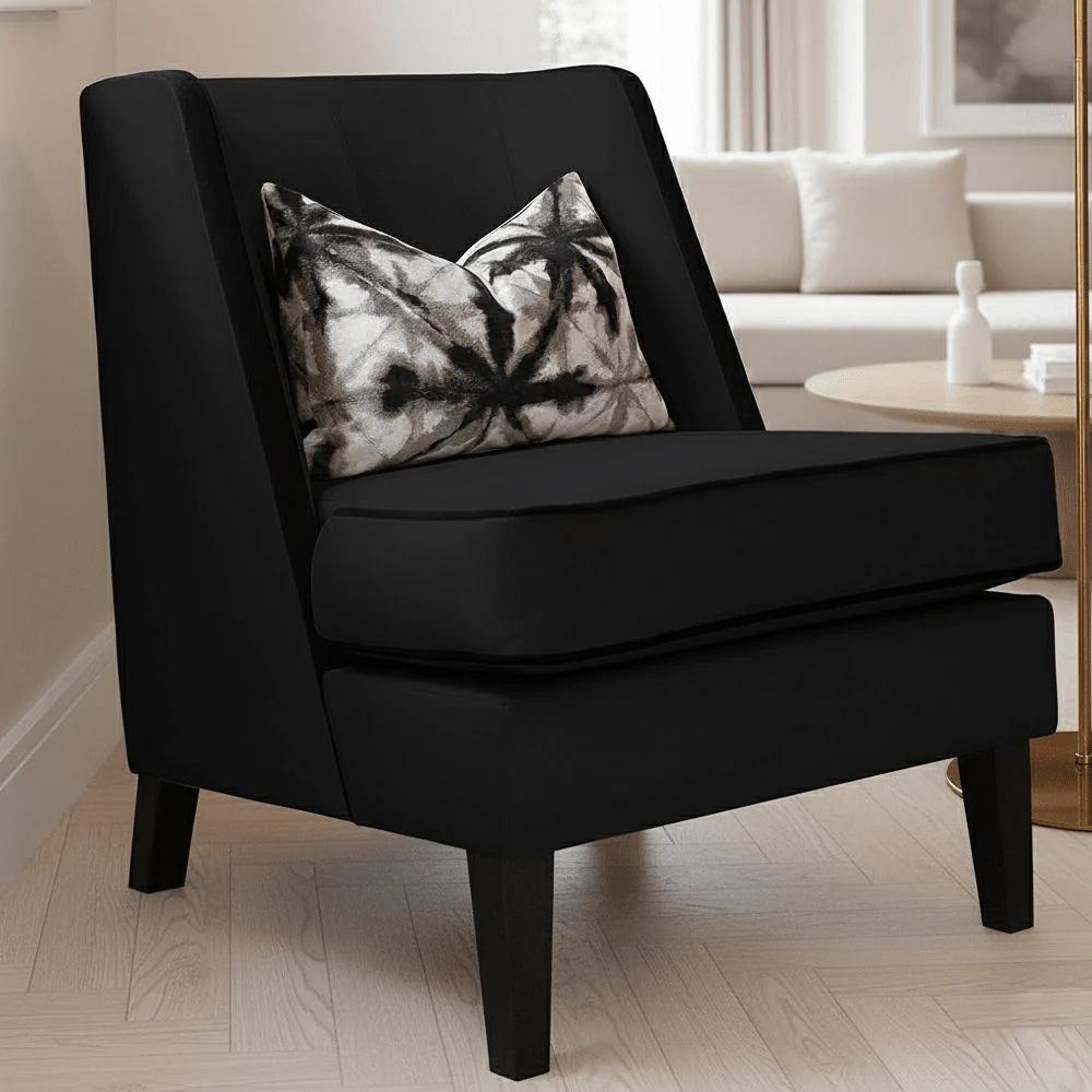 Knightsbridge Black Velvet Accent Chair With Black Piping
