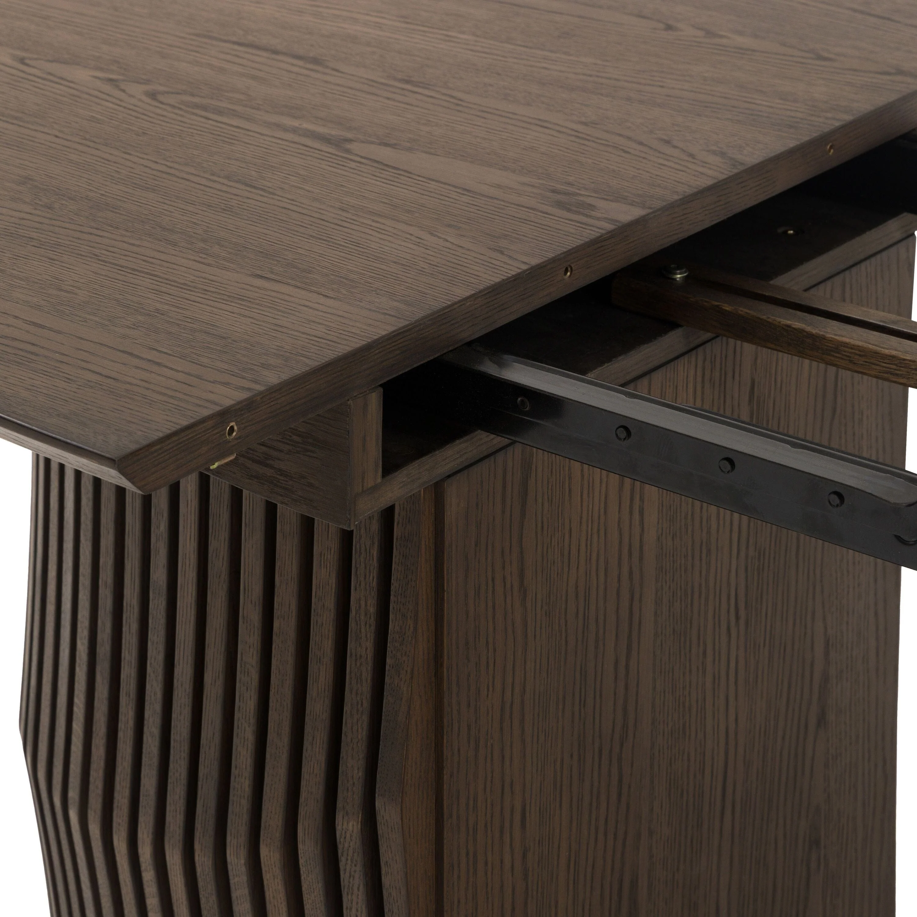 Koldrum Dark Wood Extendable Dining Table with Panelled Detail - Image 3