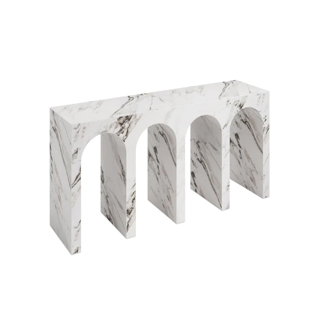 Kyoto Luxury White Marble Effect Arched Console Table - Image 2