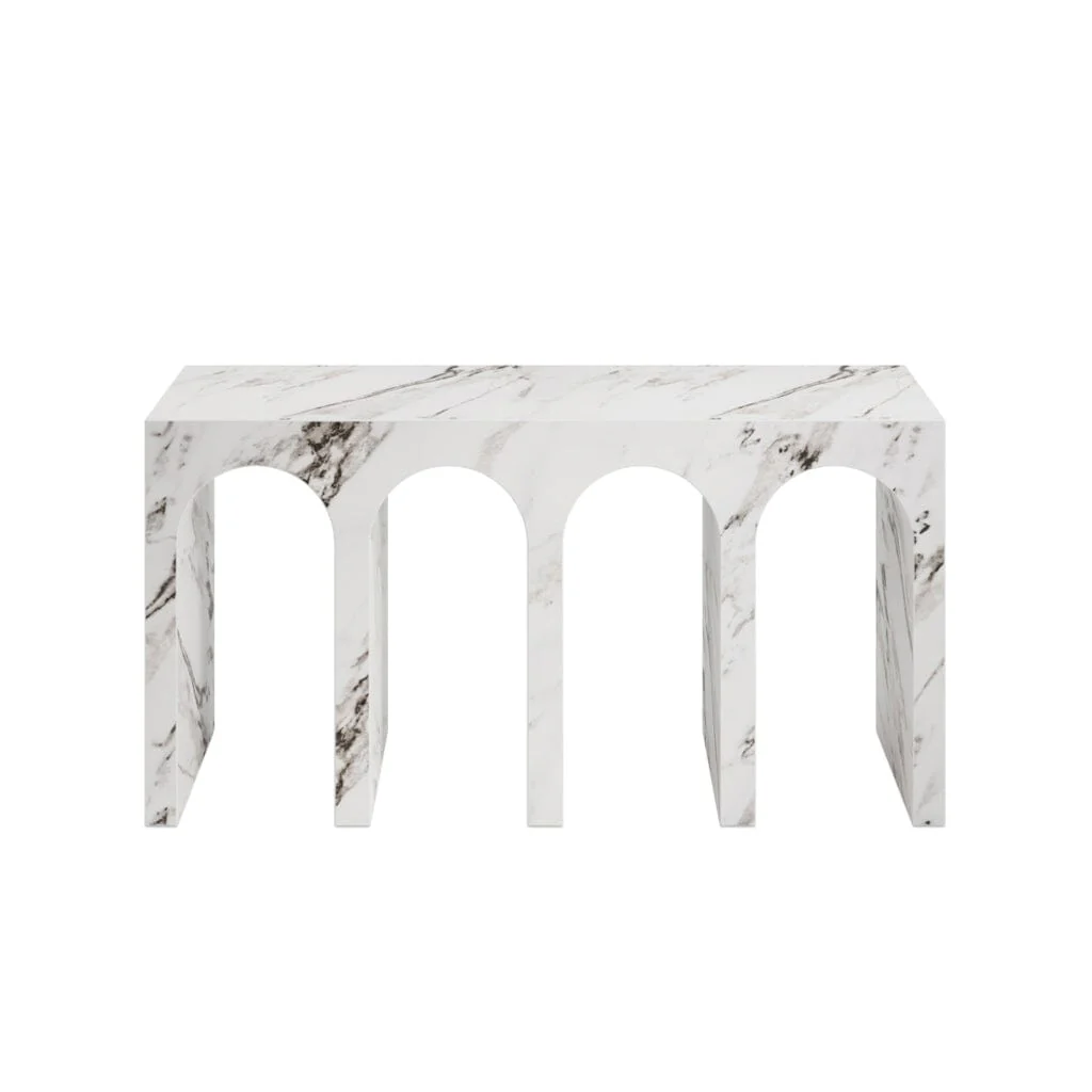 Kyoto Luxury White Marble Effect Arched Console Table - Image 3