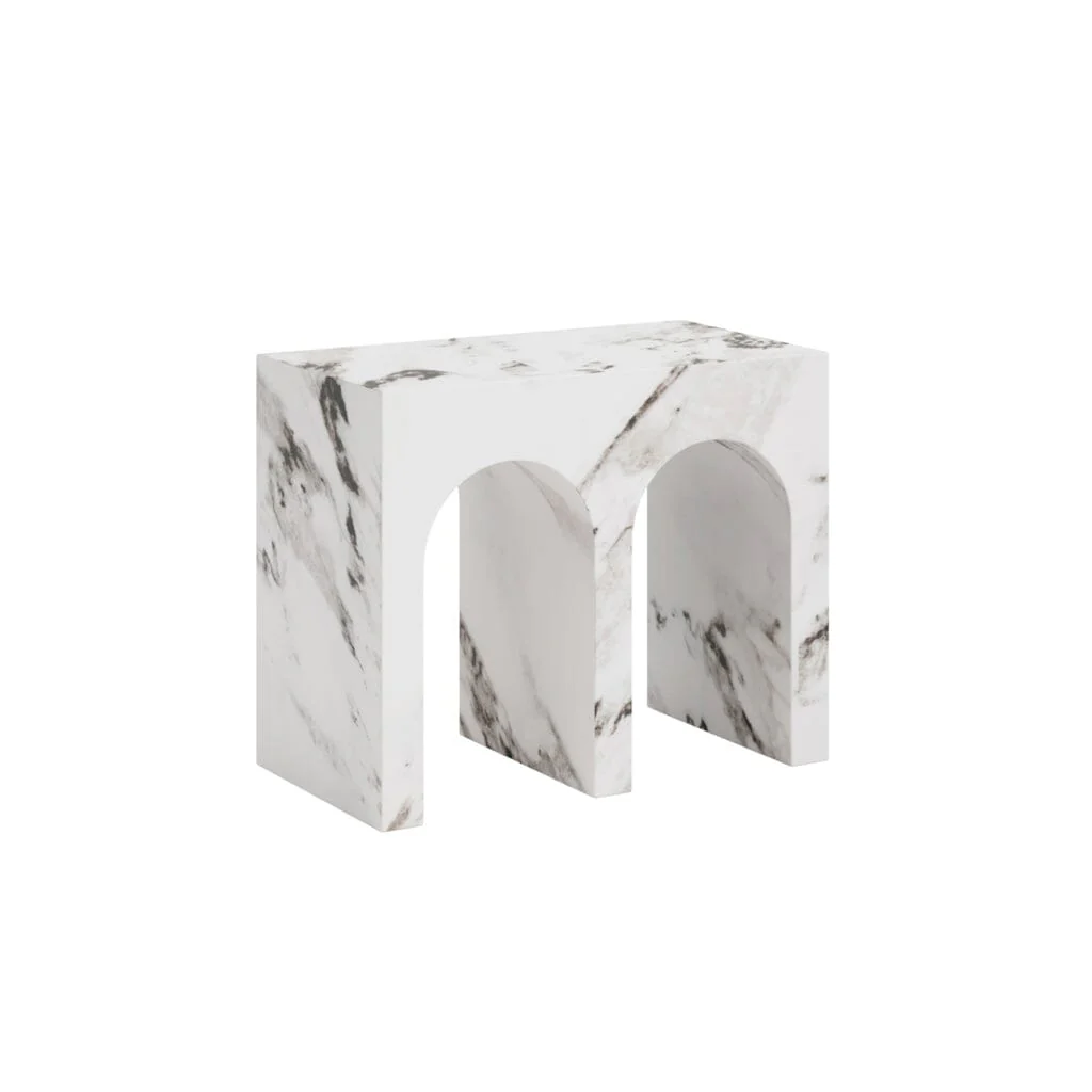 Kyoto Luxury White Marble Effect Large Arched Side Table - Image 3