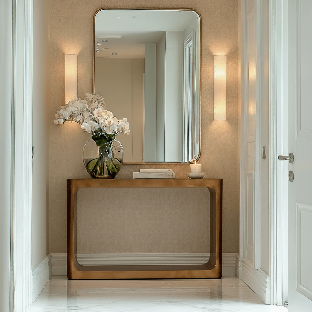 Lani Bronze Console Table with Smoked Glass Top