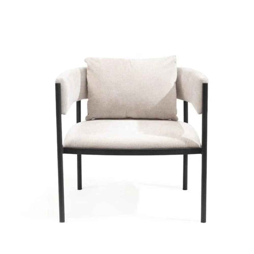 Laos Cream Textured Velvet Accent Chair with Black Legs - Image 2