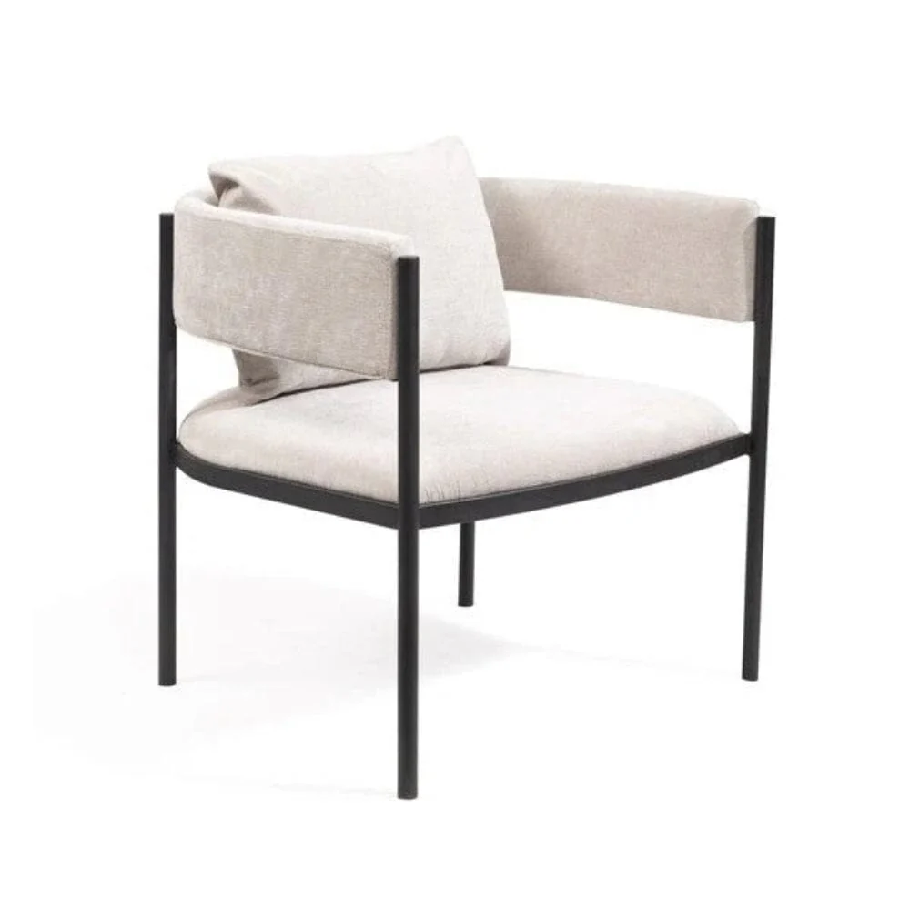 Laos Cream Textured Velvet Accent Chair with Black Legs - Image 3