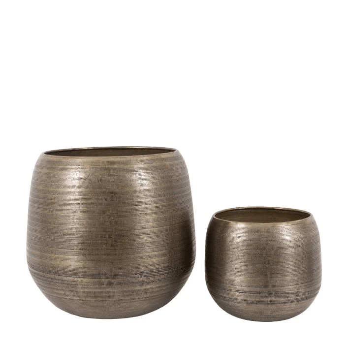 Large Antique Brass Decorative Planters- Set of 2 - Image 2