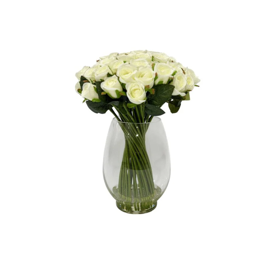 Large Cream Faux Rose Arrangement in Fishbowl Vase - Image 2