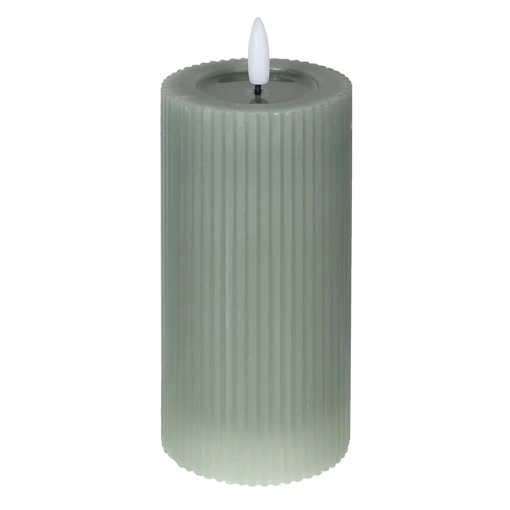 Large Sage Green Realistic Ribbed LED Candle - Image 4